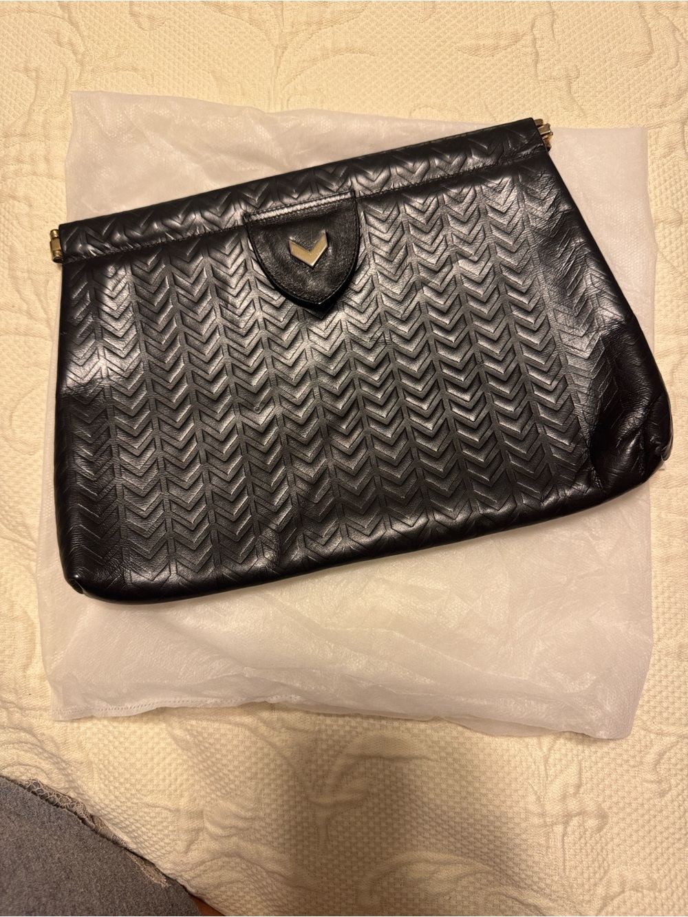 Mario Valentino Vintage Black Quilted Chevron Leather Wristlet Clutch